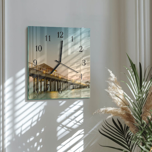 Square wall clock Wooden Walkway