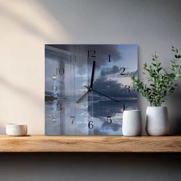 Square wall clock Lighthouse