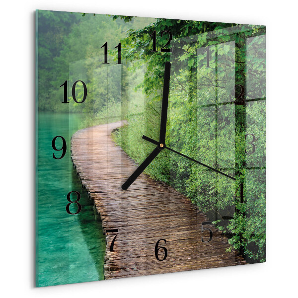Square wall clock Wooden Walkway