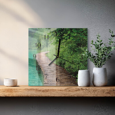 Square wall clock Wooden Walkway
