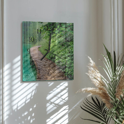 Square wall clock Wooden Walkway