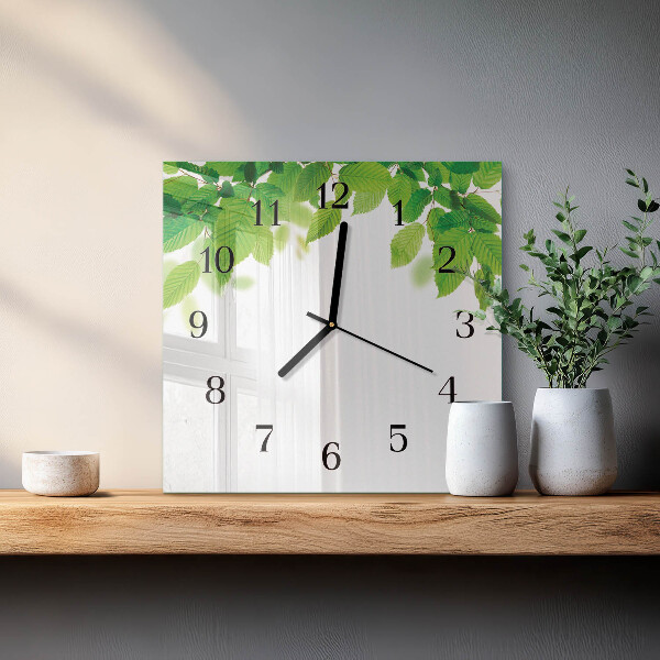 Square wall clock Leaves