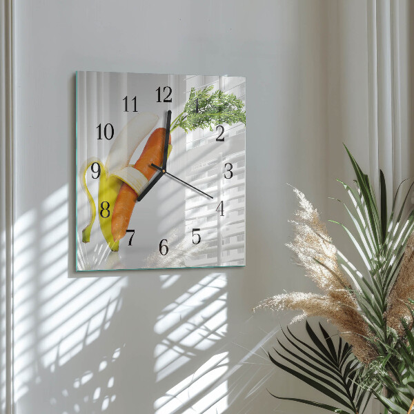 Square wall clock Carrots and Bananas