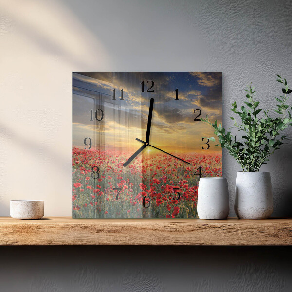 Square wall clock Poppy Field