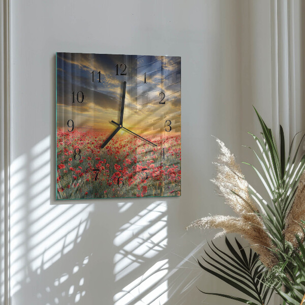 Square wall clock Poppy Field