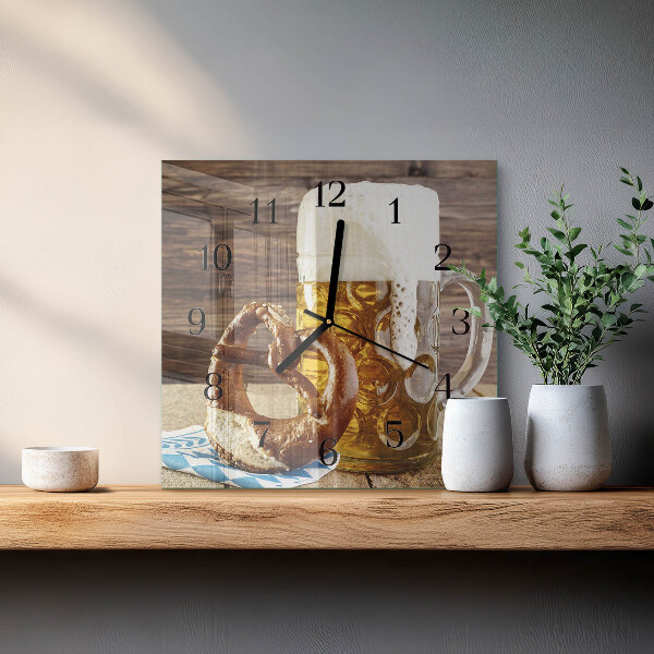 Square wall clock Beer Pretzel