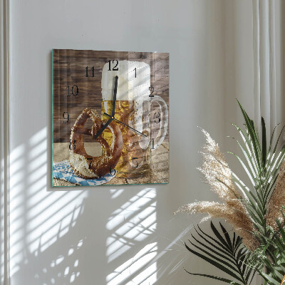 Square wall clock Beer Pretzel