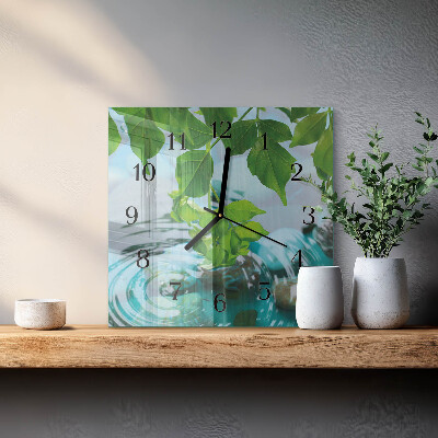 Square wall clock Leaves