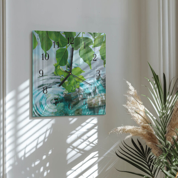 Square wall clock Leaves