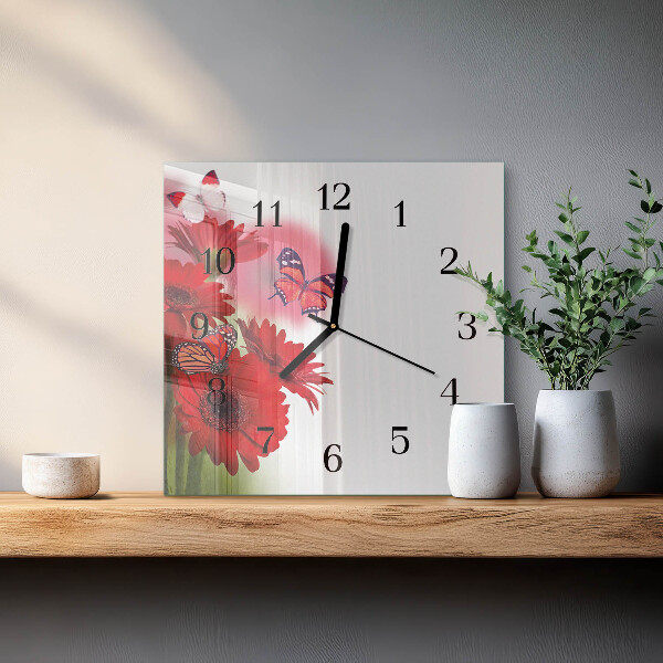 Square wall clock Gerbera