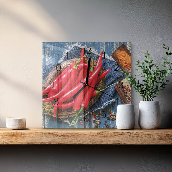 Square wall clock Chili pepper