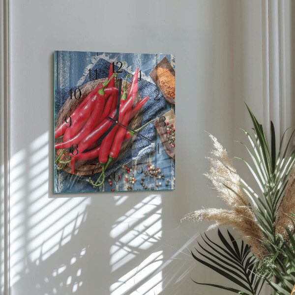 Square wall clock Chili pepper