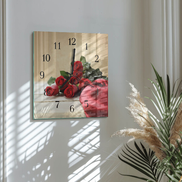 Square wall clock Roses