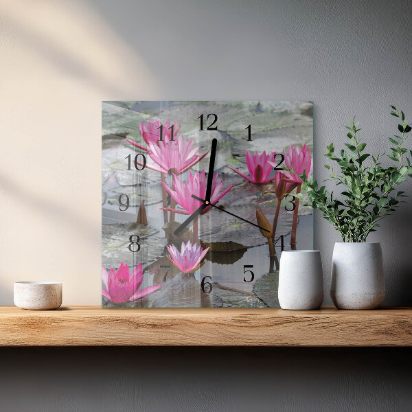 Square wall clock Water Lilies