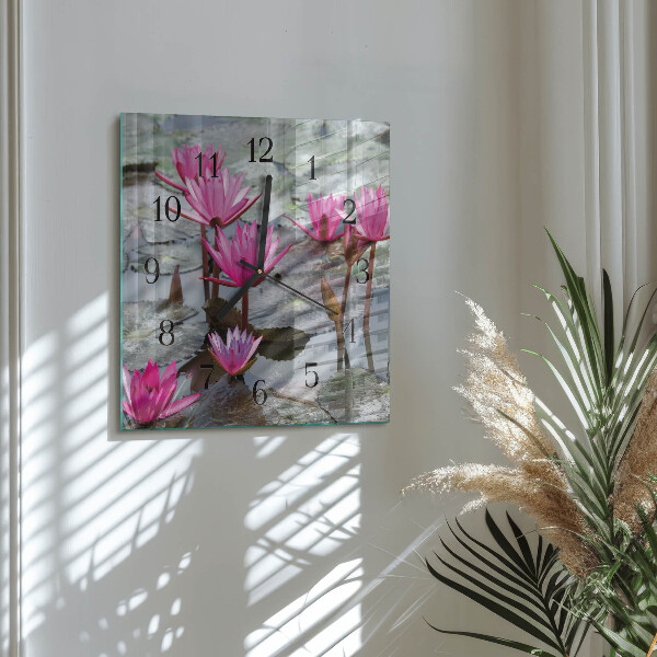 Square wall clock Water Lilies