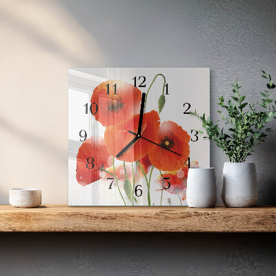 Square wall clock Poppies