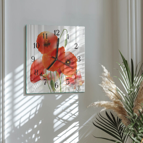 Square wall clock Poppies
