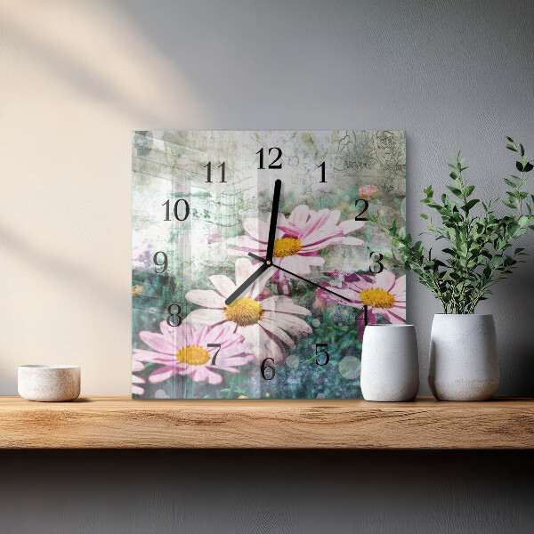 Square wall clock Flowers
