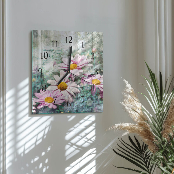 Square wall clock Flowers