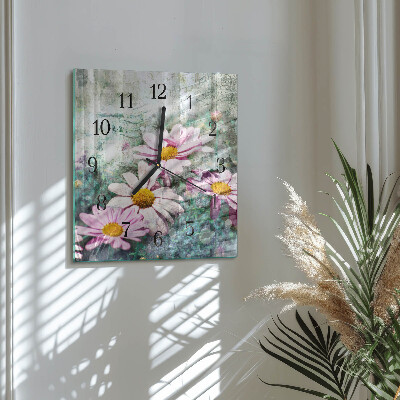 Square wall clock Flowers