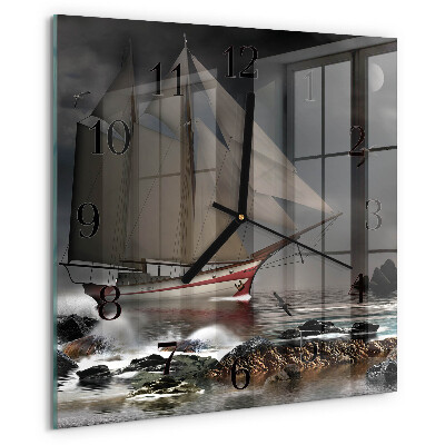 Square wall clock Sailboat