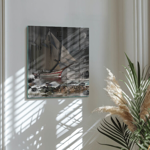 Square wall clock Sailboat