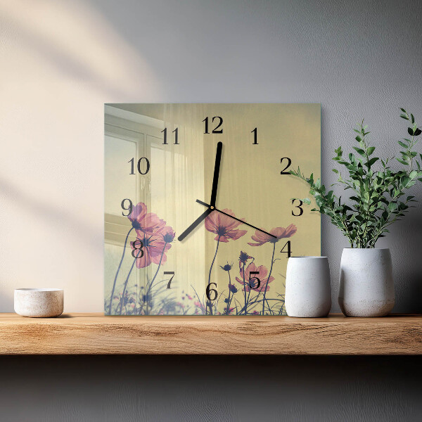 Square wall clock Flowers