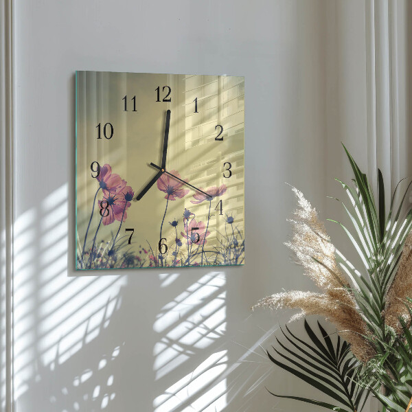 Square wall clock Flowers