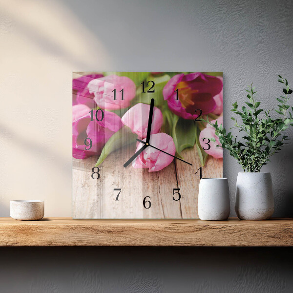 Square wall clock Tulips