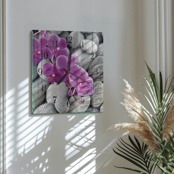 Square wall clock Orchid Stones