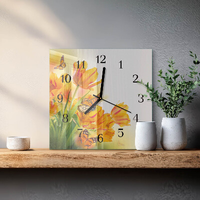 Square wall clock Tulips
