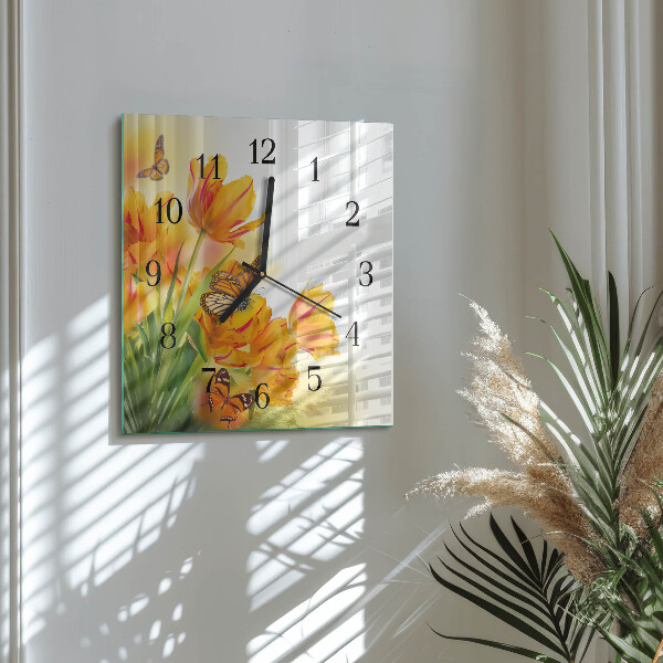 Square wall clock Tulips