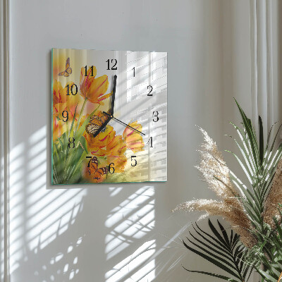 Square wall clock Tulips