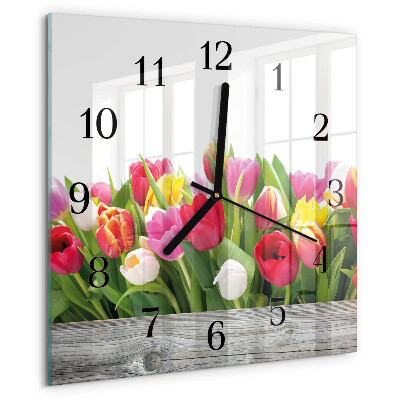 Square wall clock Tulips