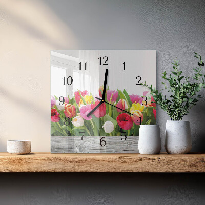 Square wall clock Tulips