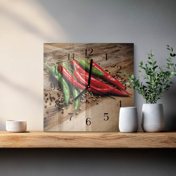 Square wall clock Chili peppers
