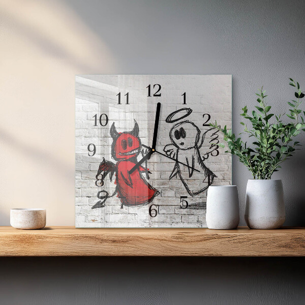 Square wall clock Angel Devil