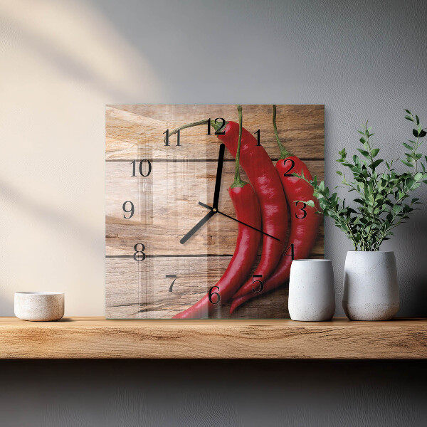 Square wall clock Chili peppers