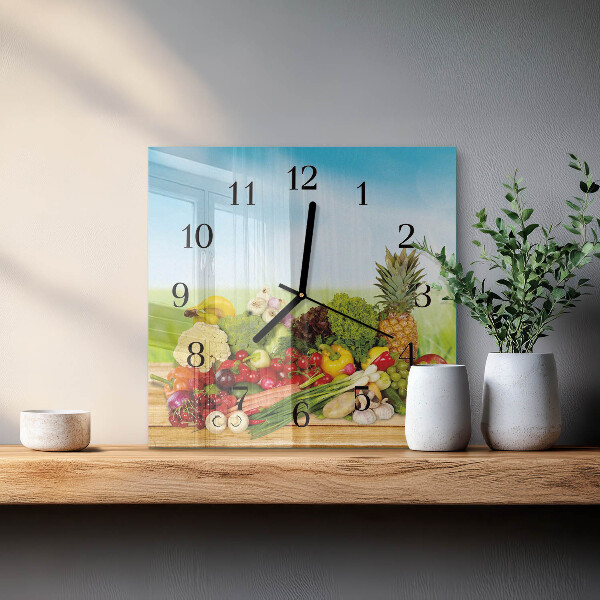 Square wall clock Vegetables Fruits