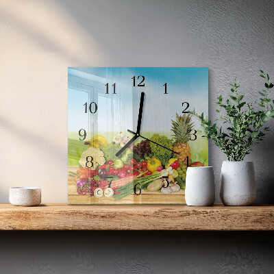Square wall clock Vegetables Fruits