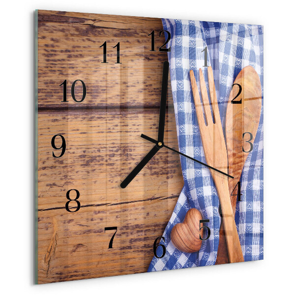 Square wall clock Wooden and cutlery
