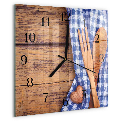 Square wall clock Wooden and cutlery