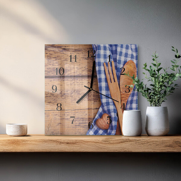Square wall clock Wooden and cutlery