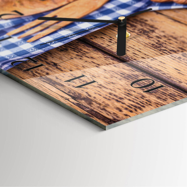 Square wall clock Wooden and cutlery