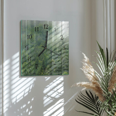 Square wall clock Foggy forest