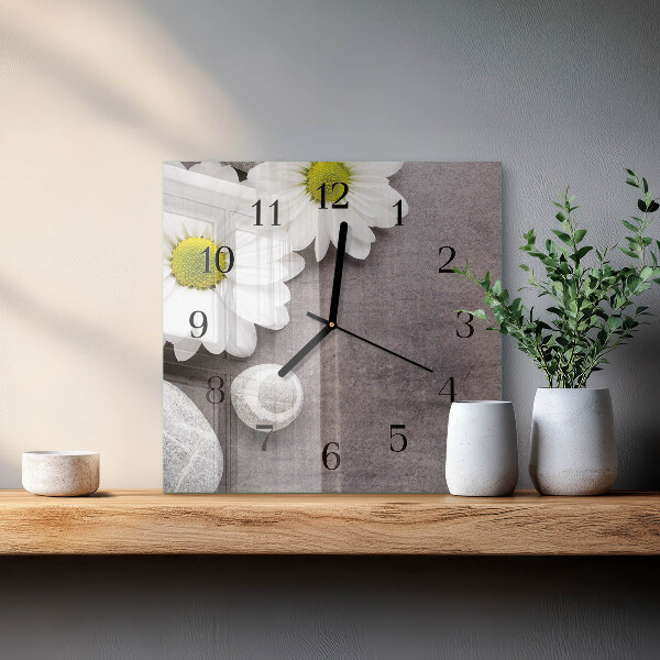 Square wall clock Flowers and stones