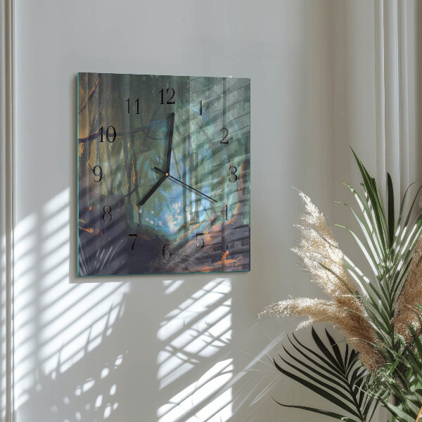 Square wall clock Mystical forest