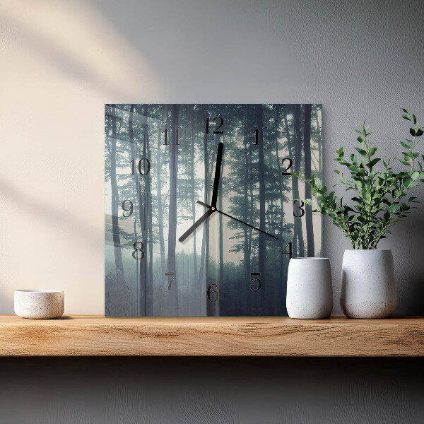 Square wall clock Foggy forest