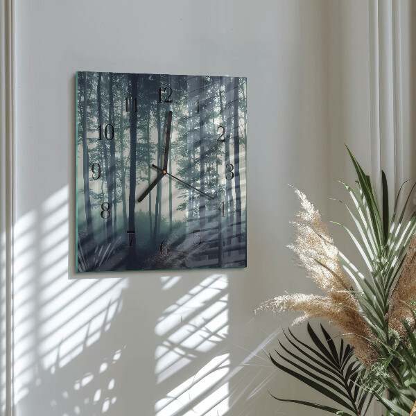 Square wall clock Foggy forest