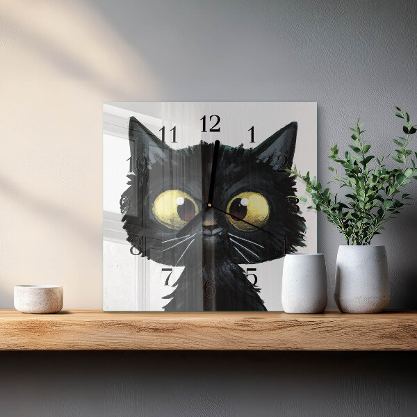 Square wall clock Black cat